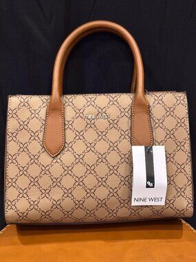 Nine West Beige Monogram Satchel / Top Handle Tote